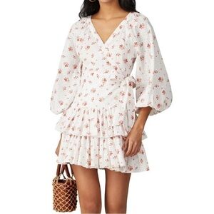 Maia Bergman Ines Floral Eyelet Wrap Mini Dress Size L